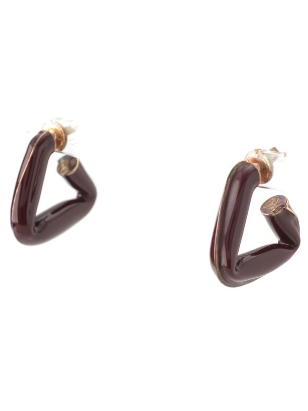 Bottega Veneta Twist Triangle Hoop Earrings 925 Sterling Silver Burgundy